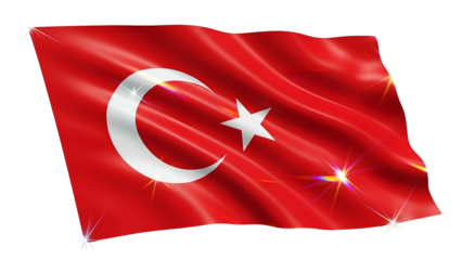 A digitally rendered, waving national emblem of red, with a white crescent and star