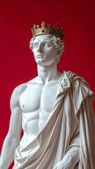 Greek Male Statue Wearing King&rsquo;s Outfit and Crown