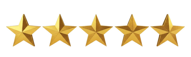 Obraz premium Five golden stars in a row transparent background cutout png