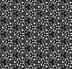 Stylish seamless floral pattern with ornamental leaves and swirls in black and white. Perfect for wallpapers, textiles, and decorative design.