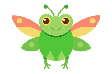 A cheerful cartoon green frog with butterfly wings and antennae depicted against a stark black background for a whimsical effect