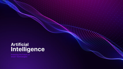 Fototapeta na wymiar Technology Digital Particles Flow Background with Blue Glowing Data Lines for Science Research, AI Artificial Intelligence, and Big Data Presentation. Futuristic Abstract Vector Illustration.