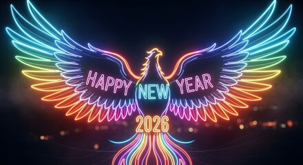 Happy new year neon phoenix bird illustration for celebration year of the phoenix celebration design