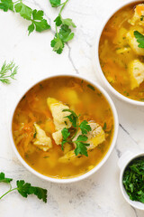Homemade Chicken Dumpling Soup..top veiw .style hugge