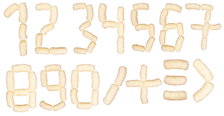 Isolated numbers made from cornsticks on white background