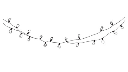 Continuous one-line drawing of a Christmas garland with light bulbs, festive Xmas string lights forming a simple linear border. Minimalist doodle style, editable stroke, one-line vector illustration.