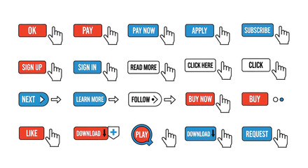 Click here for modern website buttons with hand cursor icons
