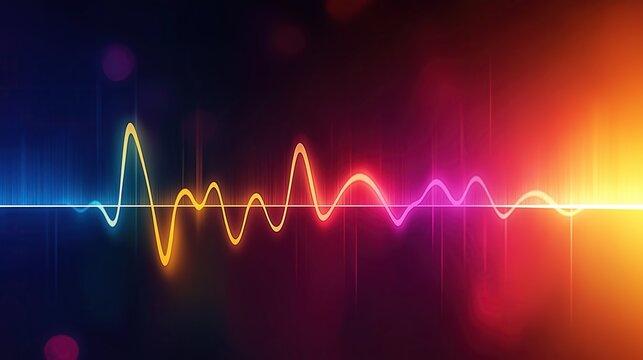 A vibrant sound wave on an abstract background representing audio and music concept with colorful spectrum symbolizing different frequencies. - Powered by Adobe
