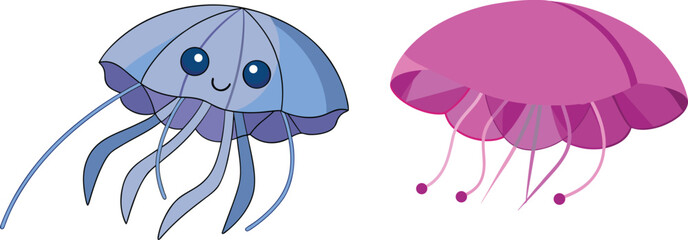 Creative illustration of a jellyfish composed of translucent white umbrellas floating on a white background, surreal and whimsical design for decoration, art, and concept projects.