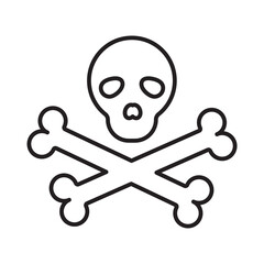 Skull and Crossbones Icon: Danger, Poison, and Warning Outline Vector Symbol