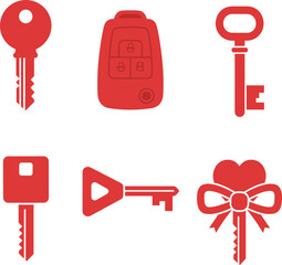 Collection of various red key icons and symbols.