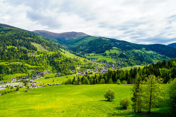 Fototapeta premium View of the Nockberge mountains. Nature near Bad Kleinkirchheim in Austria. Idyllic mountain scenery. Carinthian Nockberge. 