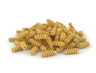 Pile of Cooked Rotini Pasta Isolated on White Background