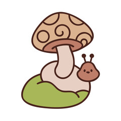 Cute snail with mushroom house isolated on