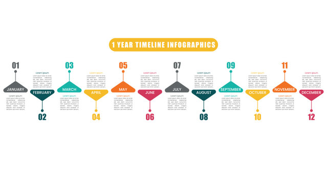 Year planner, 12 months, 1 year, Timeline infographics design vector and Presentation business can be used for Business concept with 12 options, steps or processes. for new year 2026