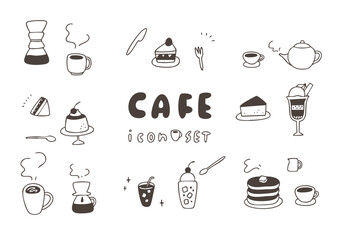 手書きのかわいいカフェの線画セット