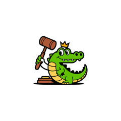 Gavel wielding crocodile king logo