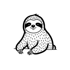 Naklejka premium A charming and minimalist black and white cartoon illustration features a friendly sloth with a gentle smile, peeking over an unseen surface, perfect for various design projects.