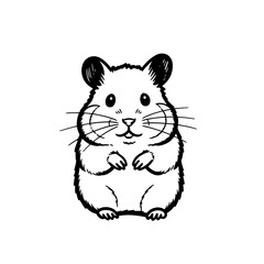 An adorable, hand-drawn black and white illustration of a cute hamster with prominent whiskers and cheerful expression, perfect for children's books or pet-related designs.