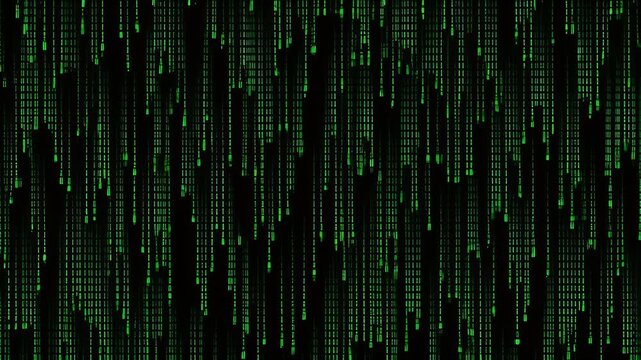 Green binary code falling digital rain animation data stream background