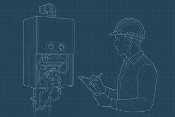 Technical inspection of heating system by professional engineer assessing boiler components and ensuring operational efficiency while maintaining safety compliance standards