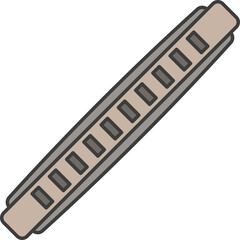A simple illustration of a diatonic harmonica with a gray metallic body and light brown reeds on a transparent background