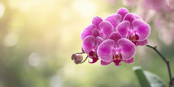 Purple orchids, Bigflower Cymbidium with petals, stamens, and buds, used as floral decoration