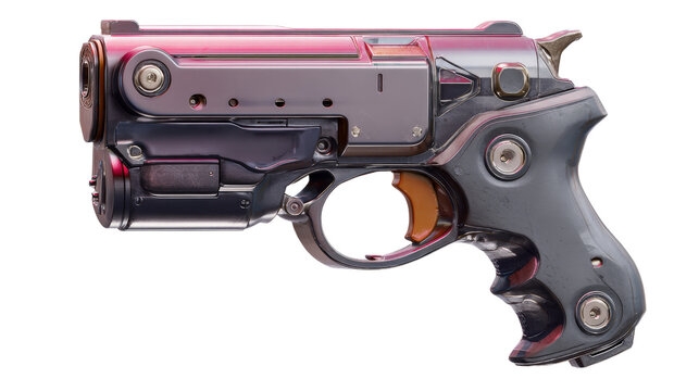 Compact laser pistol futuristic style, Transparent background, PNG file