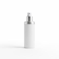 Blank White Cosmetic Pump Bottle Mockup with Silver Cap Isolated on White Background