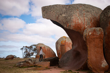 Australia, this inselburg formation called Murphy's Haystacks is located on the Eyre Peninsula in South Australia. Visitors can take the scenic walkway between the two groups of rock outcrops.