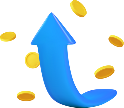 3d growth stock chart with coins investing icon,