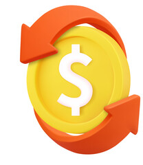 3D Money Coin with Circular Arrows Icon