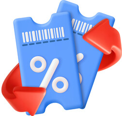 3D discount coupon tickets with red arrows