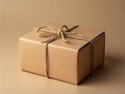 Blank Brown Kraft Paper Box with Hemp String for Eco Mockup