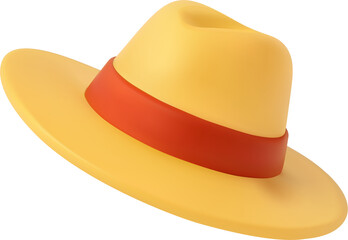 3d cartoon yellow beach hat with ribbon