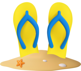 3d Yellow Flip Flops in Sand with Starfish