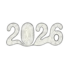 Fototapeta premium Stylized artistic representation of the year 2026 with a unique textured design isolated on white background