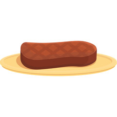 A Brown Grilled Steak With Diamond Pattern On A Light Yellow Round Plate With A Transparent Background