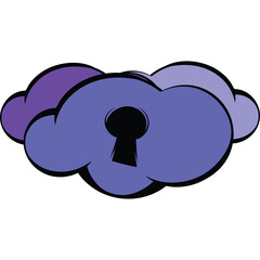 Abstract Purple Clouds Shaped Like A Lock With Keyhole Symbolizing Cloud Security And Data Protection In Digital Realm