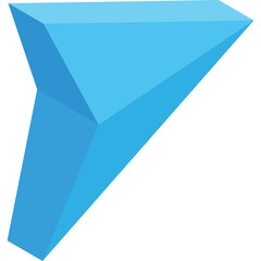 Fototapeta premium Abstract Geometric Shape in Bright Cyan Blue Floating Isolated on a Transparent Background Representing Direction or Navigation Symbol