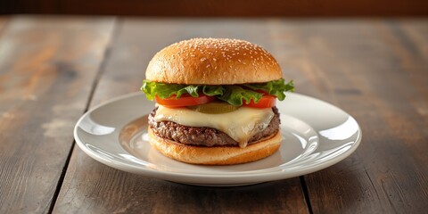 Plate featuring a cheeseburger with melted mozzarella cheese emphasizing processed meat health considerations, World Food Day