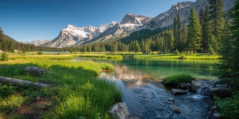 Snow hike in Mammoth Lakes with lush greenery and mountain scenery, suitable for nature photography and landscape layouts