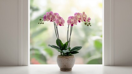 Lady slipper orchid flowers in a pot, emphasizing botanical care and plant health maintenance