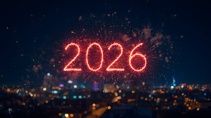 2026 concept with sparklers. Merry Christmas and Happy New Year 2026 greeting card., banner, background