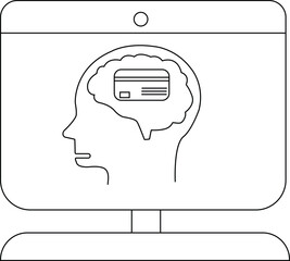 Monitor displaying head silhouette with credit card inside the brain outline