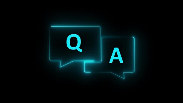 q and a question and answer animated session icon neon 4k screen Animated. Question and Answer the letters Q and A. Speech bubbles with Question and Answer symbol animation. 4k