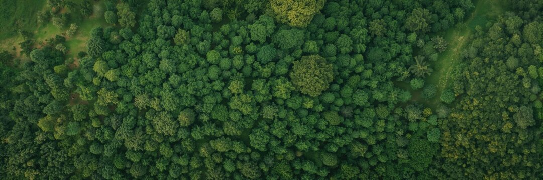 Aerial view of a forest canopy with lush green trees, emphasizing seasonal change, Earth Day - Powered by Adobe