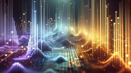 Glowing digital landscape forming a futuristic abstract terrain with bright neon energy in motion
- Powered by Adobe