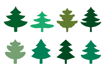 Simple Christmas tree silhouette set. Christmas Hand drawn doodle tree different shapes. Stock vector illustration isolated on white background.