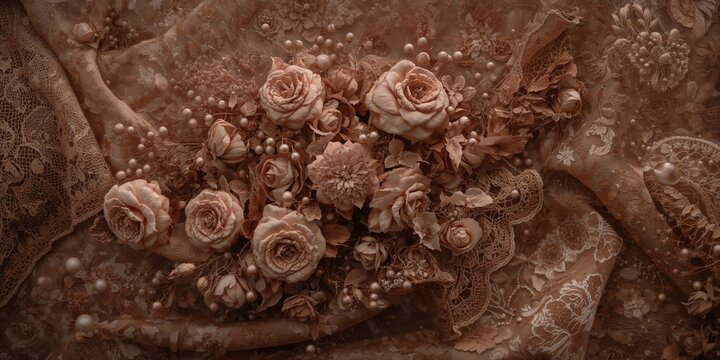 Fabric background featuring floral patterns suitable for textile design, emphasizing thread textures and synthetic material details